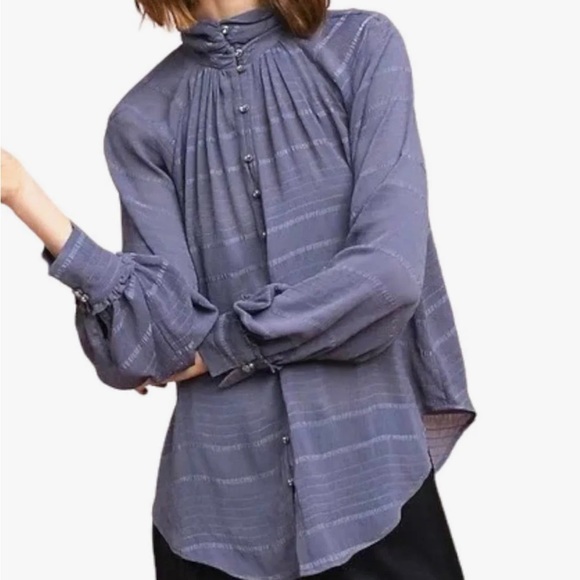 Feather Bone by Anthropologie Marietta Blouse High Neck Rhinestone Buttons - Picture 7 of 7